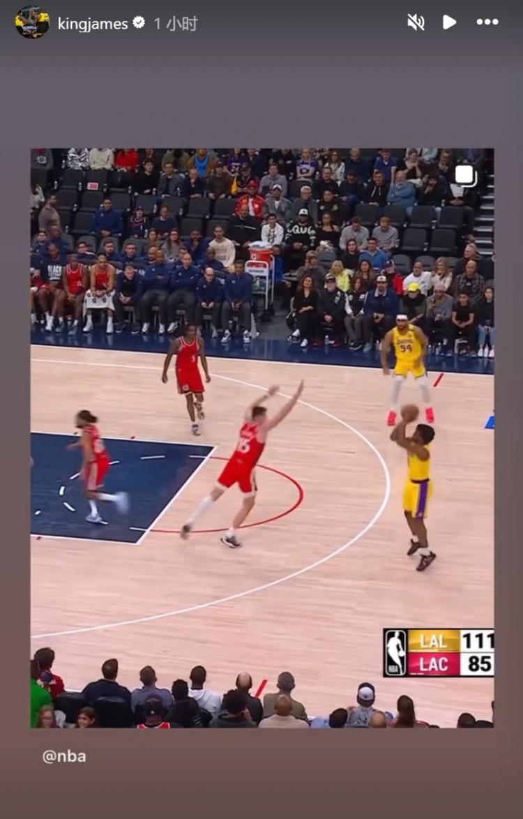 为你骄傲！布朗尼投进NBA生涯首记三分球！詹姆斯赛后转发